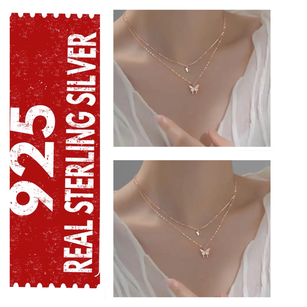 925 Sterling Silver Rose Gold Diamond Butterfly Necklace 35$